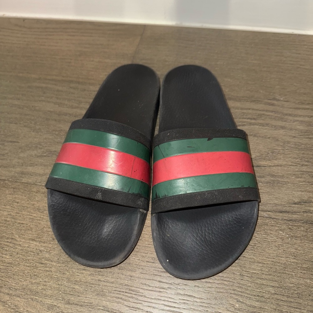 Gucci Black and Green Slide Sandals
